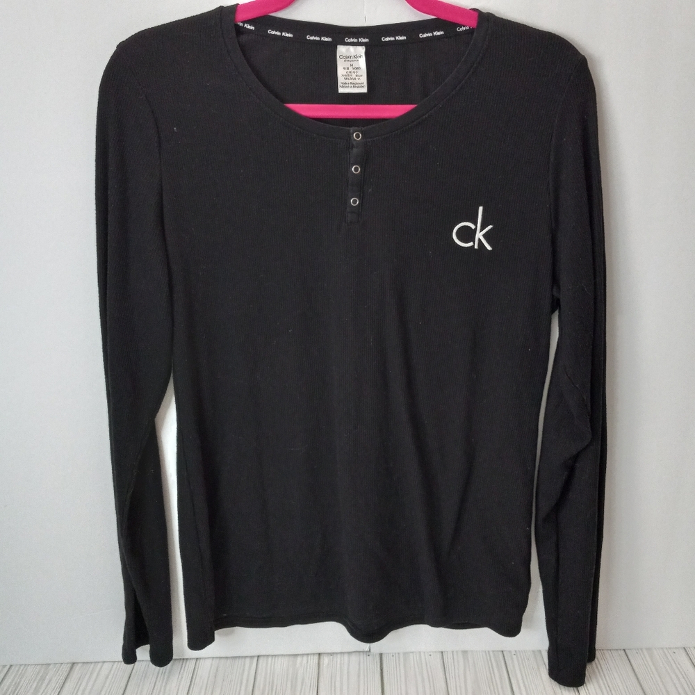 Calvin Klein CK Ribbed Henley Long Sleeve Sleep Shirt